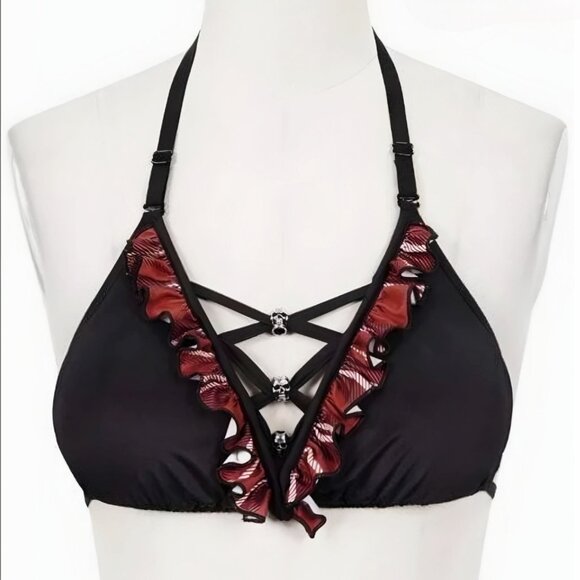 Crisscross Plaid Bikini Set XL-2XL – Ruffle Trim & Skull Charms by Devil’s Fashi - Picture 8 of 10